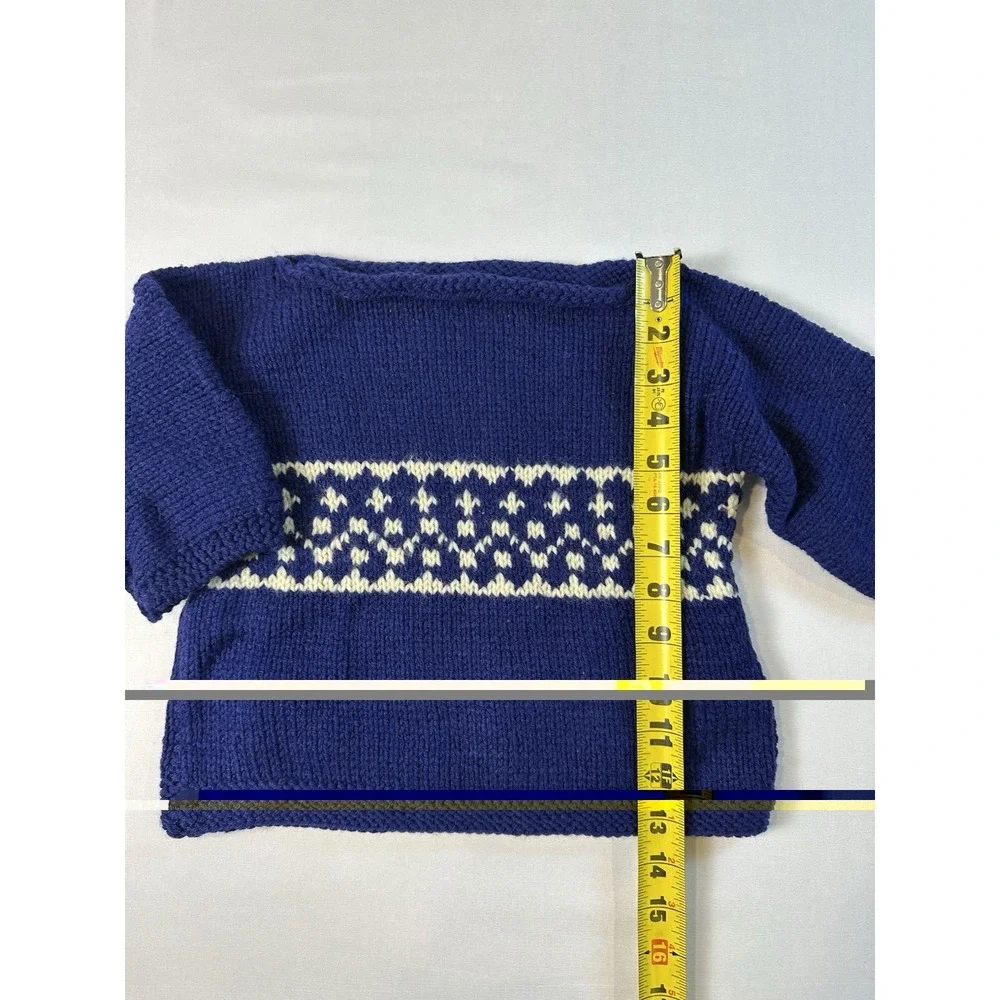 Vtg‎ Handmade Knit Baby Sweater Fair Isle Boatneck Blue Cozy Size 3-6 Months